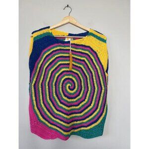 NWT Rose Carmine Metallic Spiral Sleeveless Crochet Knit Top Multicolor Size: S
